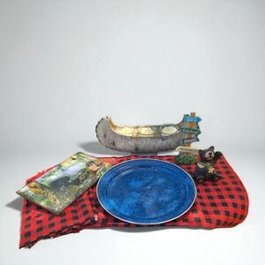 Canoe & Bear 8pc Rustic Cabin Decor Camping Party Decorations Resin Figurines